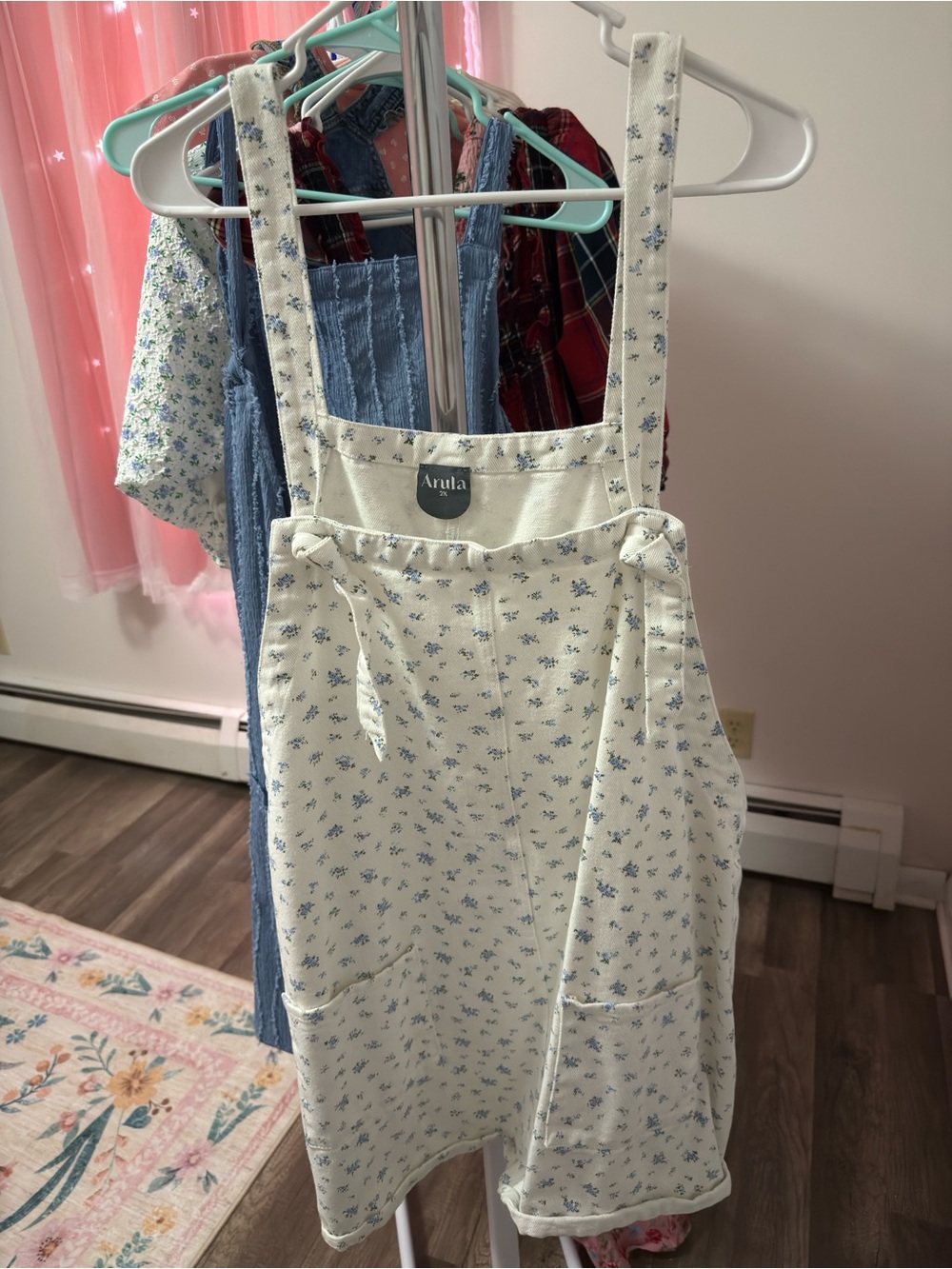 Arula Cream Skirtall Overalls with Blue Floral Print